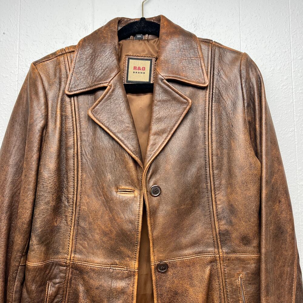 R&O Brand 100% Genuine Leather Duster Brown Jacket Women Medium Old Money Luxury - Picture 4 of 13